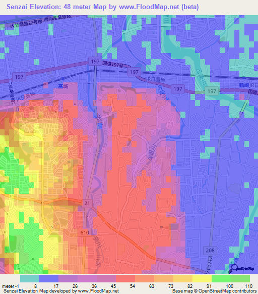 Senzai,Japan Elevation Map