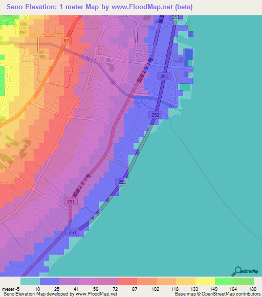 Seno,Japan Elevation Map