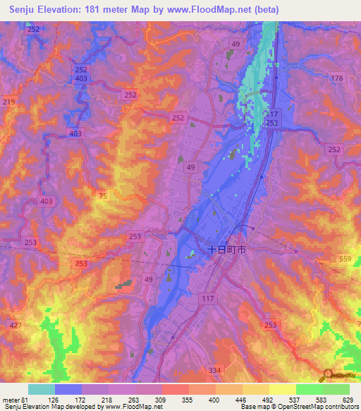 Senju,Japan Elevation Map