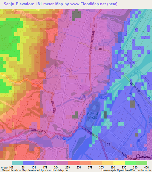 Senju,Japan Elevation Map