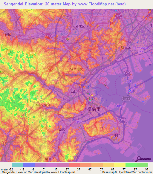 Sengendai,Japan Elevation Map