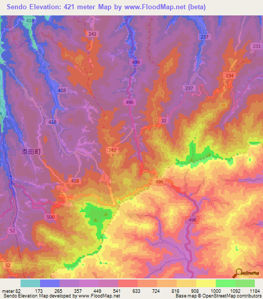 Sendo,Japan Elevation Map