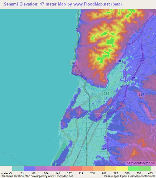 Senami,Japan Elevation Map