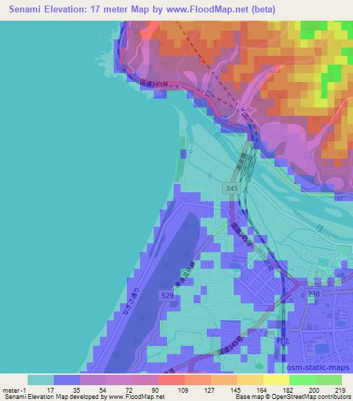 Senami,Japan Elevation Map