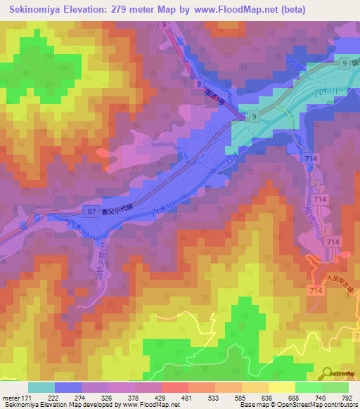 Sekinomiya,Japan Elevation Map