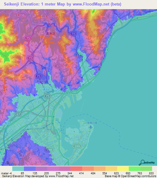Seikenji,Japan Elevation Map