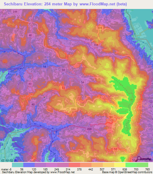 Sechibaru,Japan Elevation Map