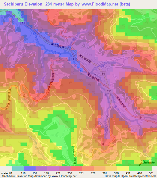 Sechibaru,Japan Elevation Map