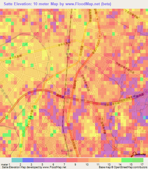 Satte,Japan Elevation Map