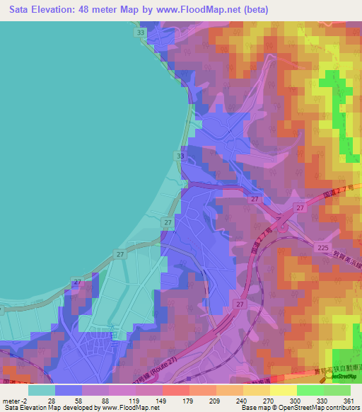 Sata,Japan Elevation Map