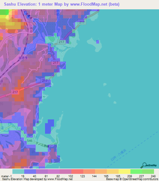 Sashu,Japan Elevation Map