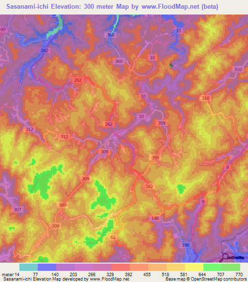Sasanami-ichi,Japan Elevation Map