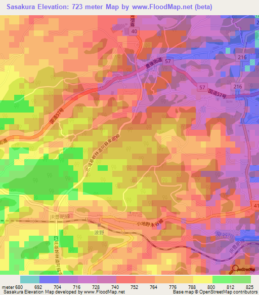Sasakura,Japan Elevation Map