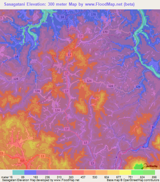 Sasagatani,Japan Elevation Map
