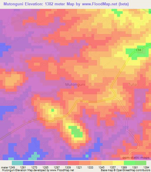Mutonguni,Kenya Elevation Map