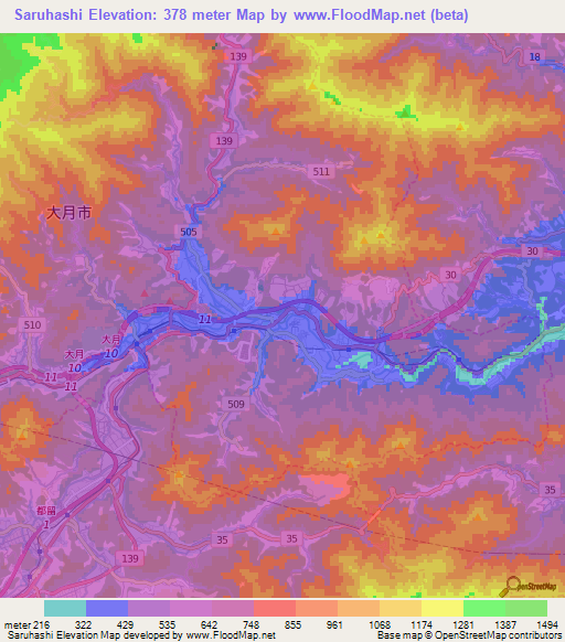 Saruhashi,Japan Elevation Map