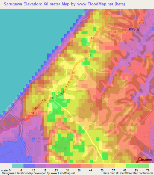 Sarugawa,Japan Elevation Map