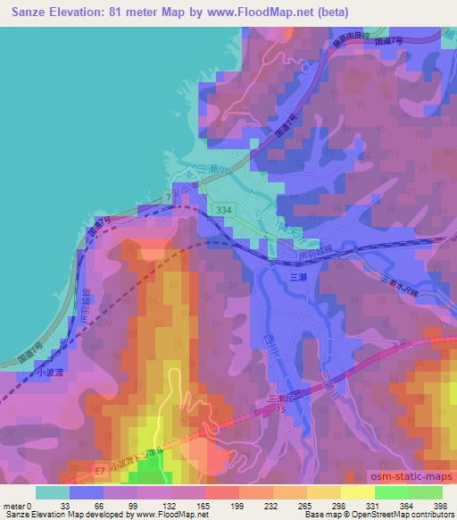 Sanze,Japan Elevation Map