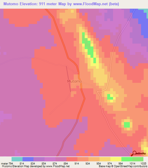 Mutomo,Kenya Elevation Map