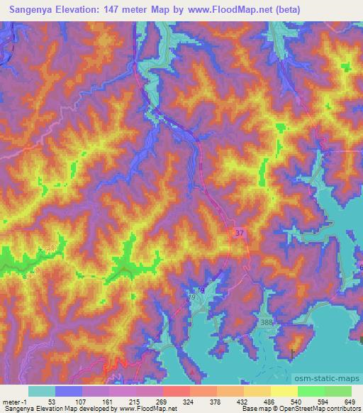 Sangenya,Japan Elevation Map