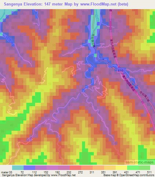 Sangenya,Japan Elevation Map