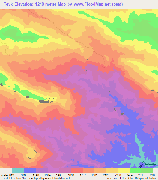 Teyk,Iran Elevation Map