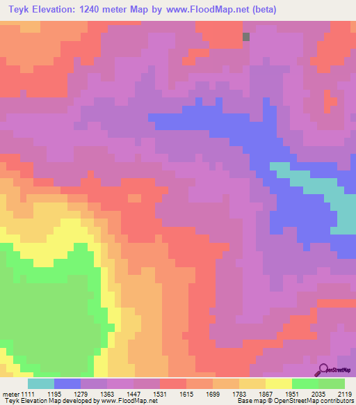 Teyk,Iran Elevation Map
