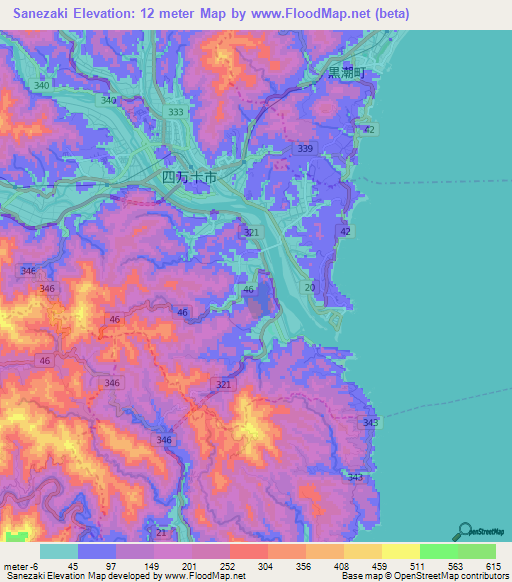 Sanezaki,Japan Elevation Map