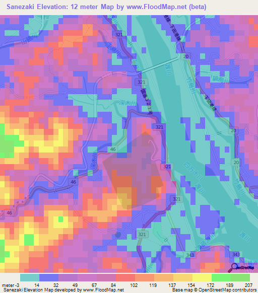 Sanezaki,Japan Elevation Map