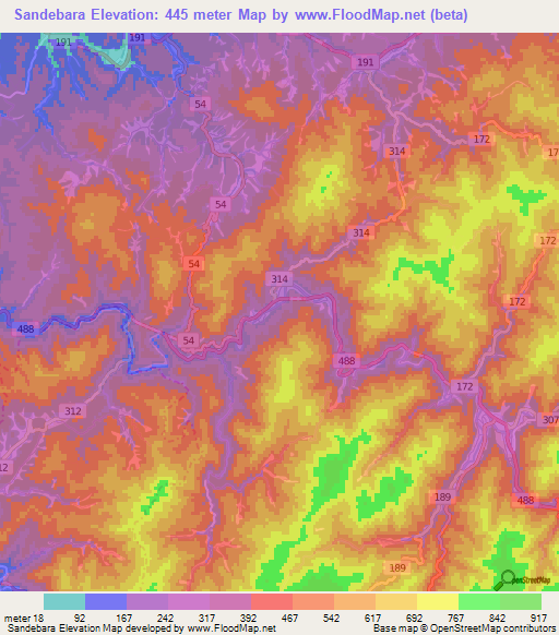 Sandebara,Japan Elevation Map