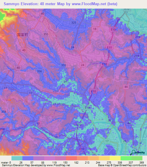 Sammyo,Japan Elevation Map