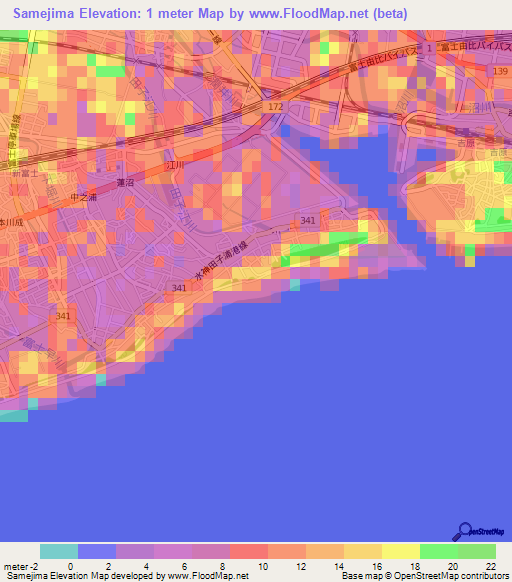 Samejima,Japan Elevation Map