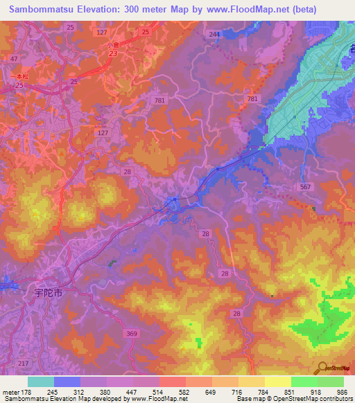 Sambommatsu,Japan Elevation Map
