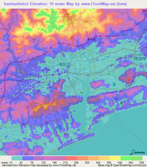 Sambashidori,Japan Elevation Map
