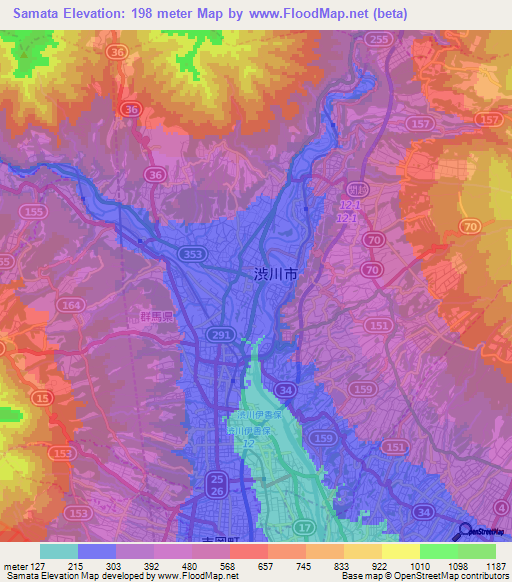 Samata,Japan Elevation Map