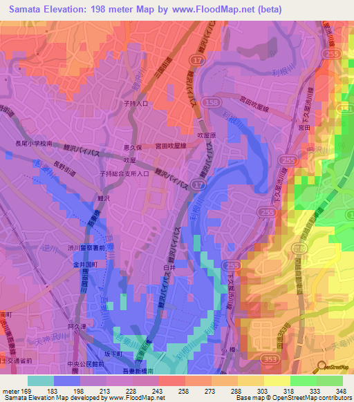 Samata,Japan Elevation Map