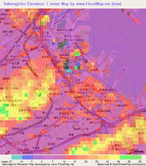 Sakuragicho,Japan Elevation Map