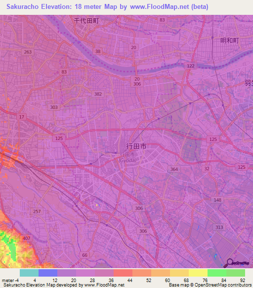 Sakuracho,Japan Elevation Map