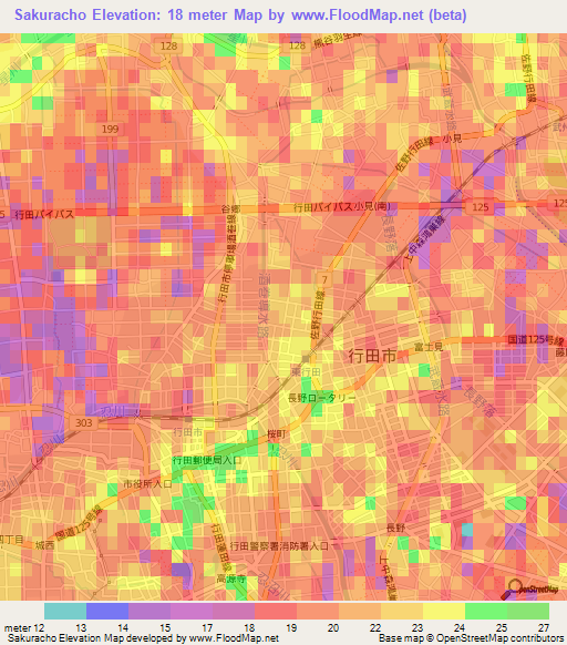 Sakuracho,Japan Elevation Map