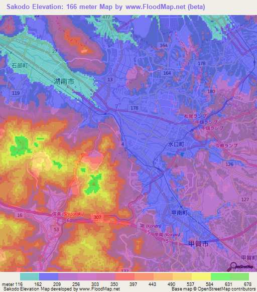 Sakodo,Japan Elevation Map