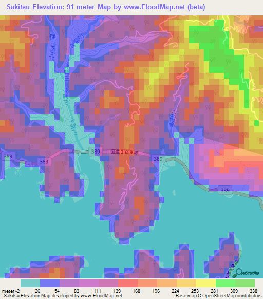 Sakitsu,Japan Elevation Map