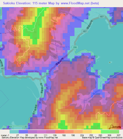 Sakioku,Japan Elevation Map