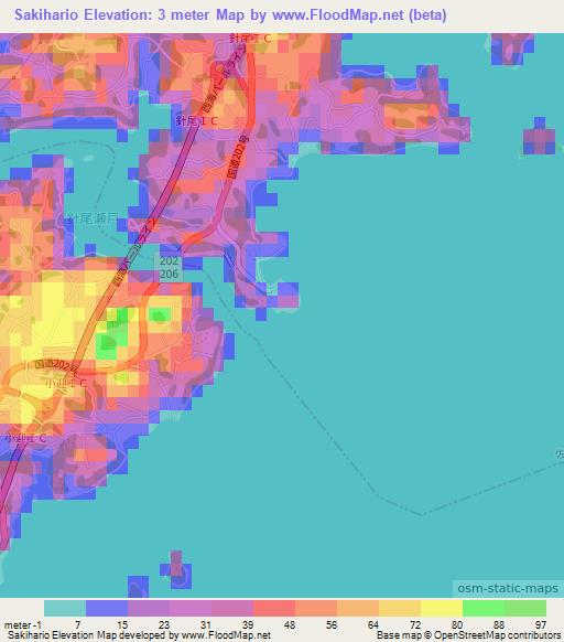 Sakihario,Japan Elevation Map