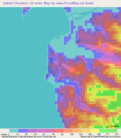 Sakida,Japan Elevation Map