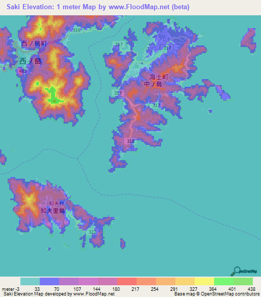 Saki,Japan Elevation Map