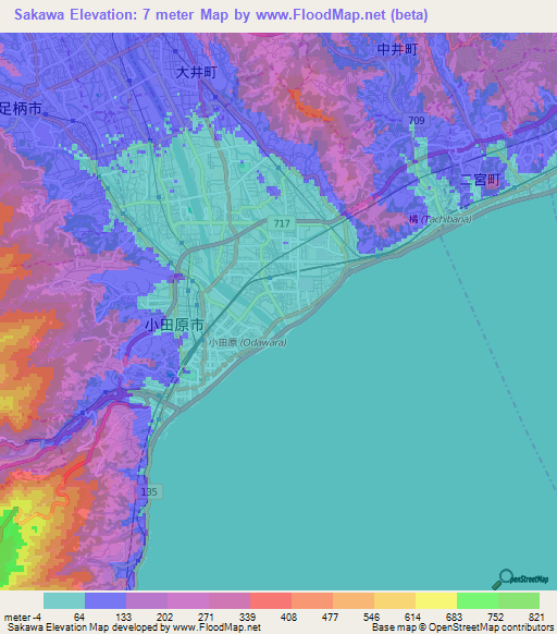 Sakawa,Japan Elevation Map