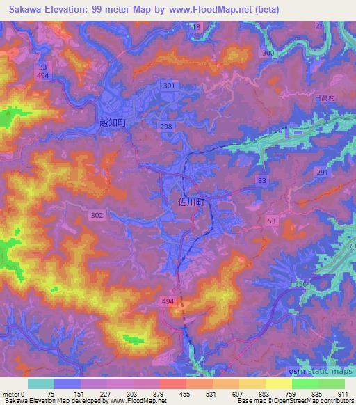 Sakawa,Japan Elevation Map