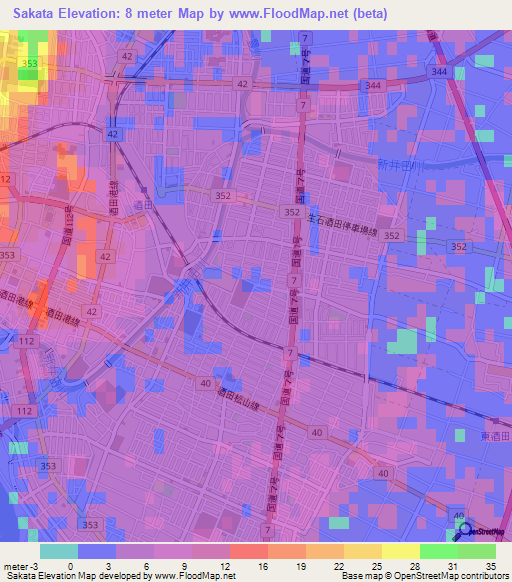 Sakata,Japan Elevation Map