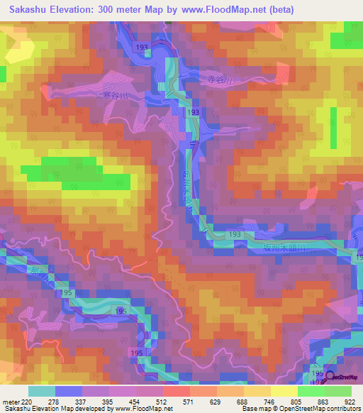 Sakashu,Japan Elevation Map