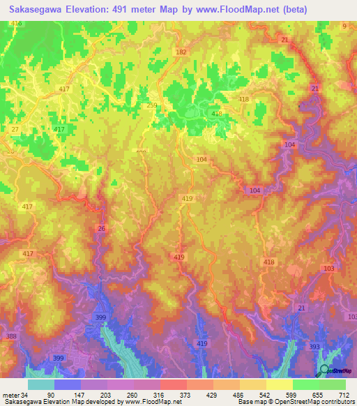Sakasegawa,Japan Elevation Map